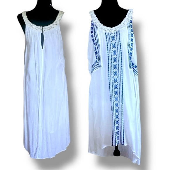 Lucky Brand Boho Chic Embroidered Crochet Detail Lined Sundress White Bl… - Picture 8 of 9